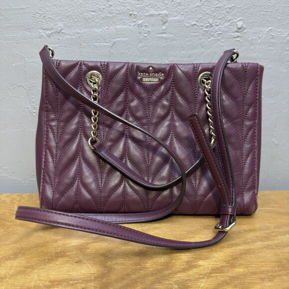Kate Spade Meena Briar Lane Crossbody Quilted Purse Bag w/ 2 Straps (Deep Plum) - Picture 1 of 15